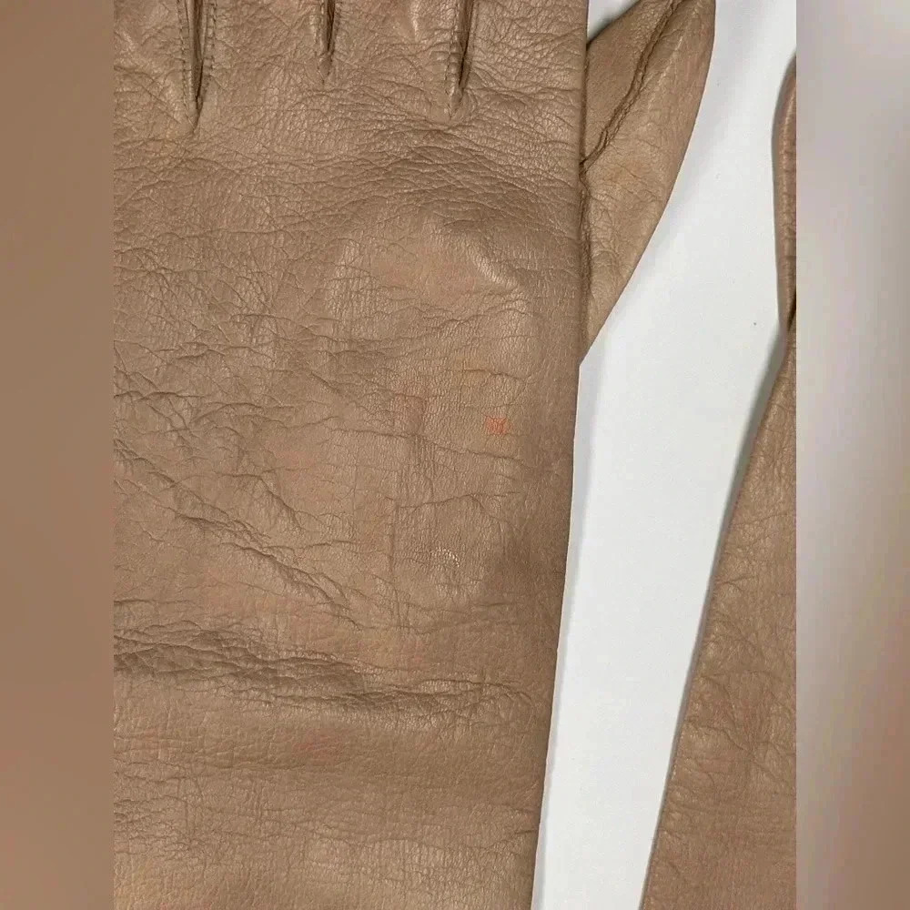 Vintage Caresskid SZ 7 Taupe Beige Leather Gloves - Picture 4 of 5